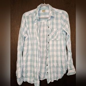 White/Mint plaid women's shirt sz L